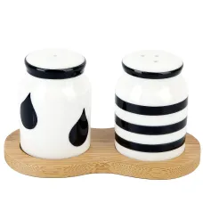 Набор для специй солонка/перечница Bianco & Nero 12,5*6,5*7 см на бамбуковой подставке
