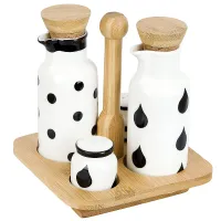 Специи, набор 2пр + бутылки для масла и уксуса на бамбуковой подставке Bianco & Nero 16,5*16,5*18,5 см