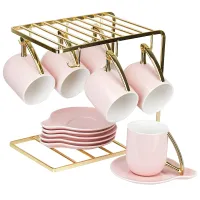 Фарфоровый чайный набор на металлической подставке 12 предметов 5th Avenue. Pink (6 персон) v=240 мл