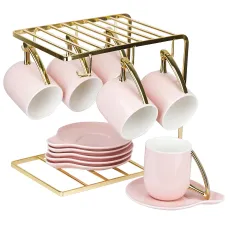 Фарфоровый чайный набор на металлической подставке 12 предметов 5th Avenue. Pink (6 персон) v=240 мл