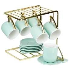 Фарфоровый чайный набор на металлической подставке 12 предметов 5th Avenue. Mint (6 персон) v=240 мл