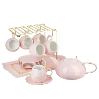 Фарфоровый чайный набор на металлической подставке с подносом 15 предметов 5th Avenue. Alissa (6 персон) v=1150/280 мл