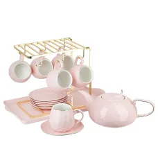 Фарфоровый чайный набор на металлической подставке с подносом 15 предметов 5th Avenue. Alissa (6 персон) v=1150/280 мл