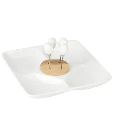 Менажница 4-х секционная со шпажками Naturel 20*20*9 см (фарфор)