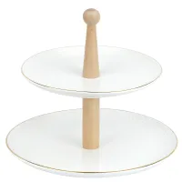 Блюдо 2-х ярусное Prime с золотой окантовкой d=26/21 см, h=23 см (фарфор)