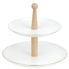 Блюдо 2-х ярусное Prime с золотой окантовкой d=26/21 см, h=23 см (фарфор)