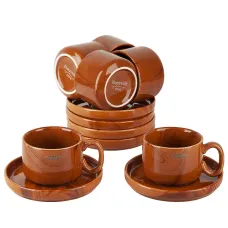 Фарфоровый чайный набор 12 предметов Wooden Grain (6 персон) v=200 мл (фарфор)