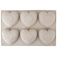 Форма силиконовая для выпечки 6 ячеек Сердце 28,5*18,5*3 см (силикон)