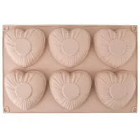 Форма силиконовая для выпечки 6 ячеек Сердце 7*7*2,5 см/28,5*18,5*3 см (min10) (силикон)