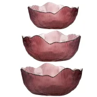 Салатник, набор 3 штуки Frost Stripe (розовый) d=12,5/15,5/19 см (стекло)