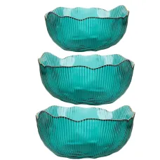 Салатник, набор 3 штуки Frost Stripe (зеленый) d=12,5/15,5/19 см (стекло)