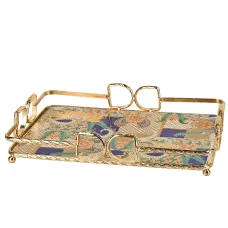 Поднос сервировочный Saphir 34,5*23,5*1,3 см (фарфор, металл)