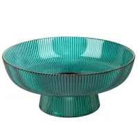 Блюдо на ножке Frost Stripe (зеленое) d=25,7 см h=11,5 см (стекло)