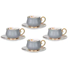 Фарфоровый чайный набор на 4 персоны, 8 предметов, Времена года, 200 мл, серый – Lefard
