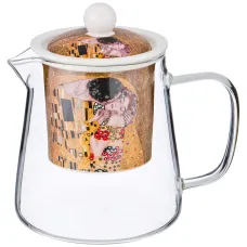Стеклянный заварочный чайник с ситом поцелуй (г.климт) 400 мл золотой - Lefard