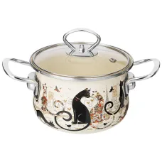 Кастрюля эмалированная со стеклянной крышкой серия Парижские Коты 1.5 л, 16*10 см – Agness