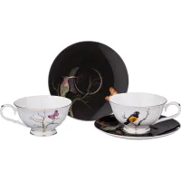 Фарфоровый чайный набор на 2 персоны, 4 предмета, Райские Птицы, 250 мл – Lefard