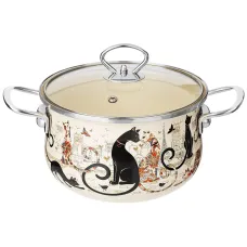 Кастрюля эмалированная со стеклянной крышкой серия Парижские коты 2.8 л, 20*12 см – Agness
