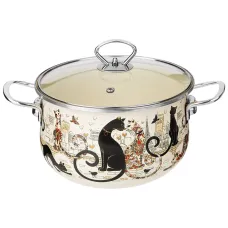 Кастрюля эмалированная со стеклянной крышкой серия Парижские Коты 3.6 л, 22*13 см – Agness