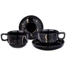 Фарфоровый чайный набор на 2 персоны 4 предмета fantasy 200 мл черный - Lefard