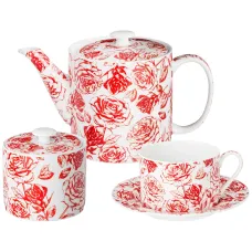 Фарфоровый чайный сервиз на 6 персон 14 предметов roses 200 мл - Lefard