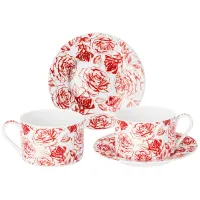 Фарфоровый чайный набор на 2 персоны, 4 предмета, Roses, 200 мл – Lefard