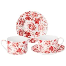 Фарфоровый чайный набор на 2 персоны 4 предмета roses 200 мл - Lefard