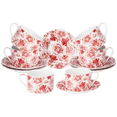 Фарфоровый чайный набор на 6 персон 12 предметов roses на 200 мл - Lefard