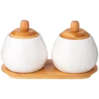 Набор банок Native 3 штуки с деревянными крышками на деревянной подставке 350 мл – Lefard