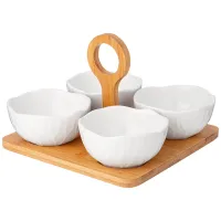 Набор салатников Native, 4 штуки, 200 мл, 10*5 см на деревянной подставке с ручкой – Lefard