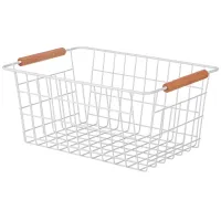 Корзина с деревянными ручками белая 30,5*21*14 см – Agness