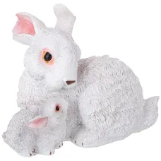 Фигурка декоративная заяц с зайчиком 21*15*17 см цвет:белый с глиттером - Lefard