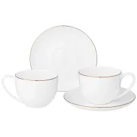 Фарфоровый чайный набор на 2 персоны, 4 предмета, Кристал Голд, 250 мл – Lefard