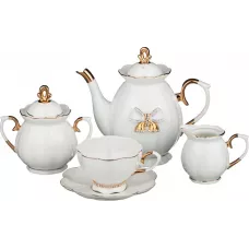 Фарфоровый чайный сервиз на 6 персон 15 предметов со стразами - Lefard