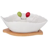 Салатник Native в форме Листа 550 мл 22,3*13,5*6,9 см на дер.подставке 2 вилочки – Lefard