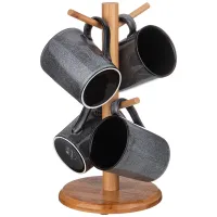 Набор кружек Graphite на деревянной подставке, 4 штуки, 300 мл, 11.5*8*9.5 см – Lefard