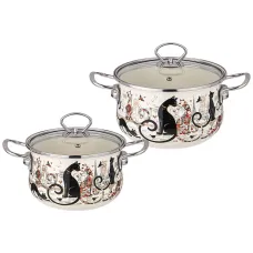 Набор кастрюль эмалированных серия Парижские коты 4 предмета 2,0 л и 2,8 л, 18х11 см, 20х12 см – Agness