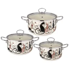 Набор кастрюль эмалированных Серия Парижские коты 6 предметов 2,0/2,8/3,6 л, 18х11/20х12/22х13 см – Agness