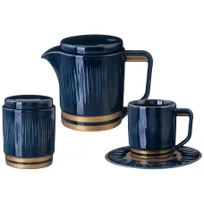 Фарфоровый чайный набор на 6 персон 14 предметов herbal синий  - Lefard