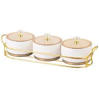 Набор банок Herbal пластик, крышкой 3 шт. 230 мл на металл подставке - Lefard