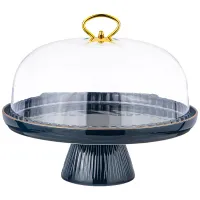 Тортовница Herbal на ножке 28*23.5 см с пластиковой крышкой синяя - Lefard