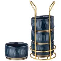 Набор салатников Herbal на металлической подставке, 4 штуки, 9*5 см, 230 мл, синий – Lefard