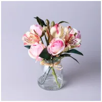 Букет искусственных цветов в круглой вазе, высота 16 см – Lefard