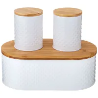 Хлебница 33,8х18х12 см с 2-мя банками д/сып. прод. d10 см, h11 см, white - Agness