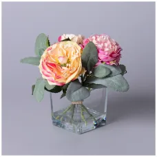 Букет искусственных цветов в квадратной вазе высота= 18см - Lefard