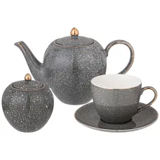 Фарфоровый чайный сервиз на 6 персон 14 предметов grain серый - Lefard