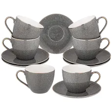 Фарфоровый чайный набор на 6 персон 12 предметов 220 мл серый - Lefard
