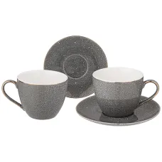 Фарфоровый чайный набор на 2 персоны 4 предмета grain 220 мл серый - Lefard