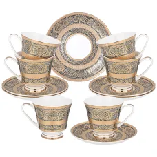 Фарфоровый чайный набор на 6 персон 12 предметов праздничный 270 мл - Lefard
