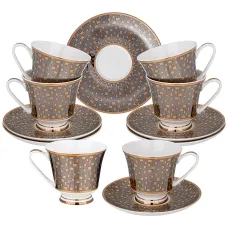 Фарфоровый чайный набор на 6 персон 12 предметов мерцание 270 мл - Lefard